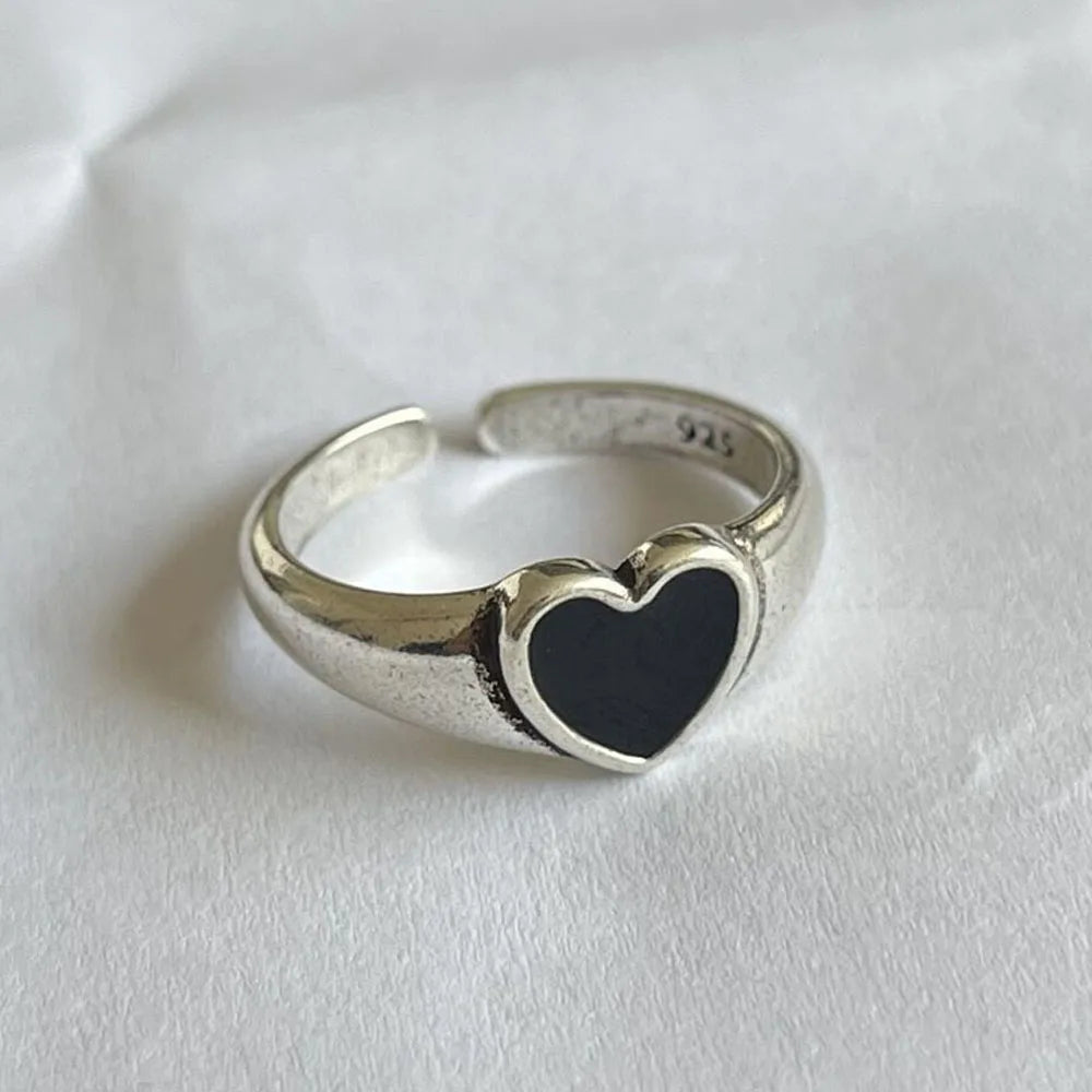 925 Sterling Silver Finger Black Heart Ring