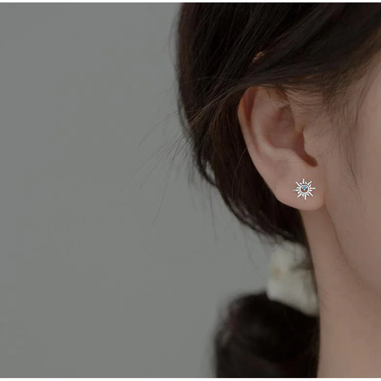 925 Sterling Silver Blue Zircon Earrings